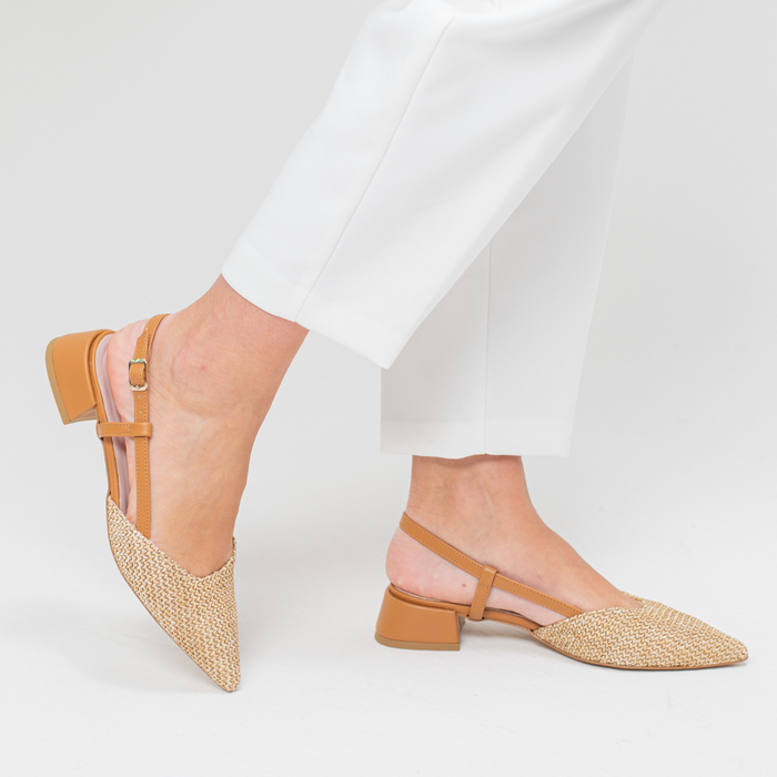 Francy Ballerina Slingback Raffia Hellbraun
