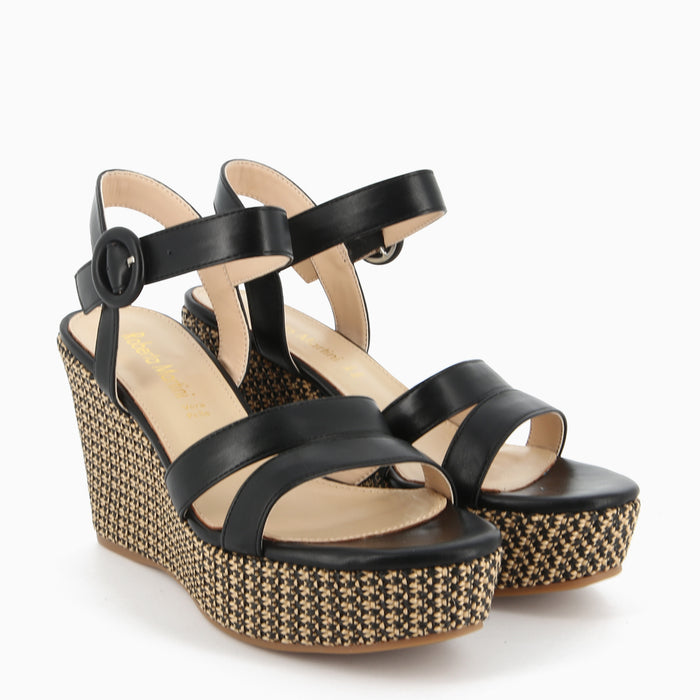 Sandalo Silvia Nero con Zeppa | Roberta Martini