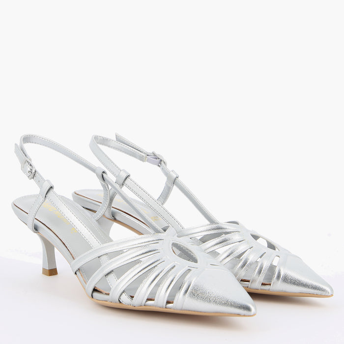 Slingback Kelly Argento con Cinturino | Roberta Martini