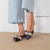 Ballerina Ada Décolleté con Cinturino Nero- Beige