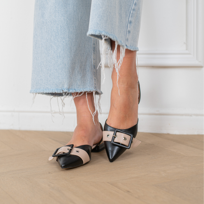 Ballerina Ada Décolleté con Cinturino Nero- Beige