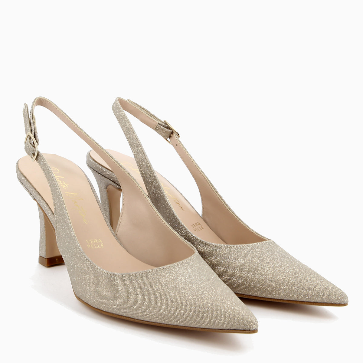 Décolleté Slingback Livia con Cinturino Glitter Platino | Roberta Martini