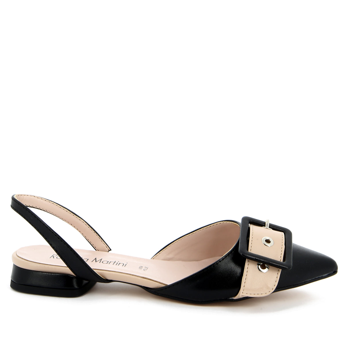 Ballerina Ada Décolleté con Cinturino Nero- Beige