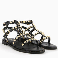 Allegra Nero Sandalo con Borchie con due fibbiette regolabili in stile gladiatore | Roberta Martini