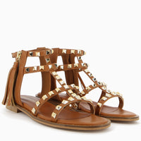 Atena Cuoio Sandalo con Borchie, Zip e Frangia esterna | Roberta Martini