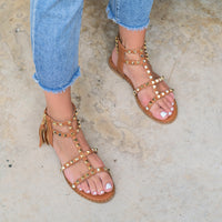 Atena Cuoio Sandalo con Borchie, Zip e Frangia esterna in stile gladiatore | Roberta Martini