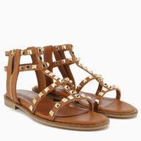 Elena Cuoio Sandalo con Borchie, Zip esterna in stile gladiatore | Roberta Martini