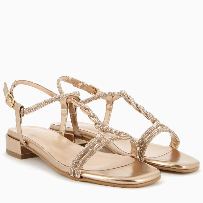 Maddy Oro-Rosa Sandalo con Cinturini Ricoperti di Strass | Roberta Martini