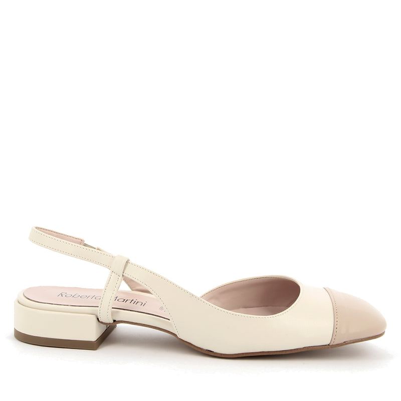 Ballerina Ines Décolleté con Cinturino Panna - Beige