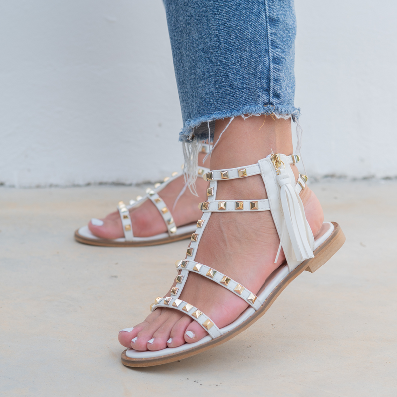 Athena White Studded Sandal