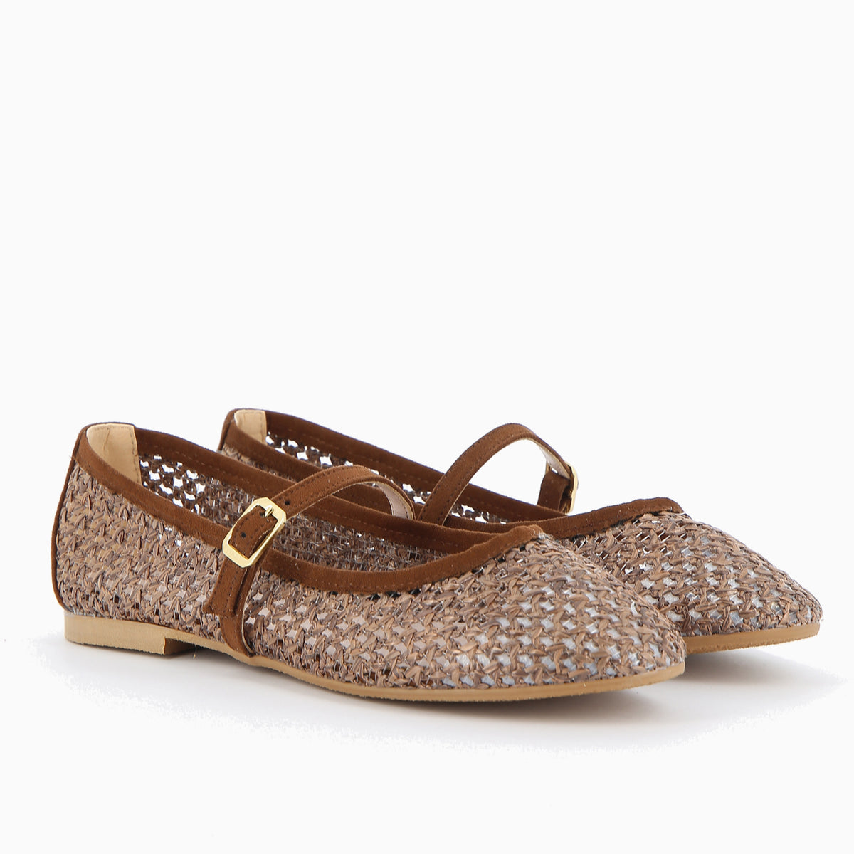 Ballerina Mary Jane Mirty in Rafia Intrecciata – Tortora