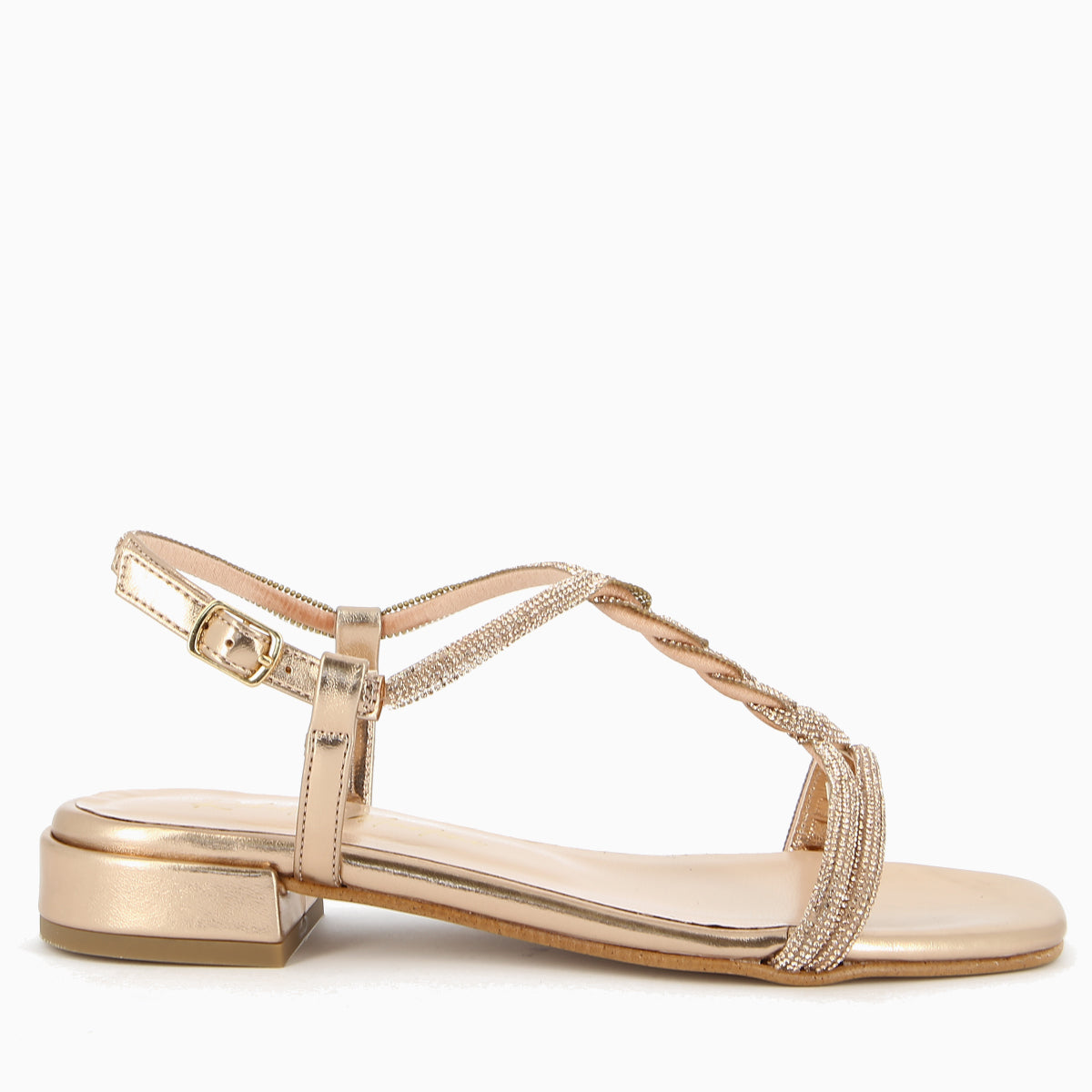 Maddy Rose Gold Sandal with Rhinestone Straps