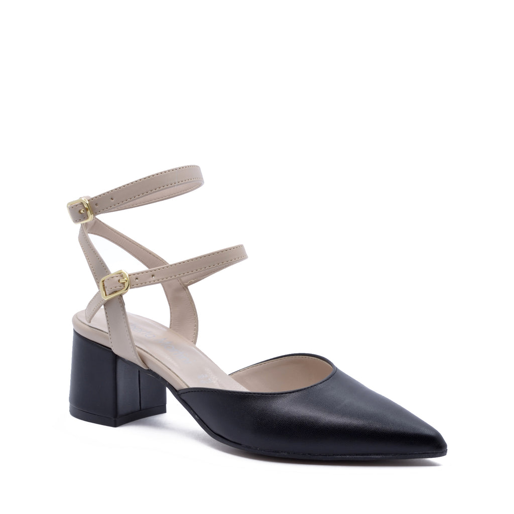 Slingback Flavia Doppia Fibbia Nappa Eco Nero - Beige