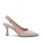 Serena Beige Slingback Pump with Strap